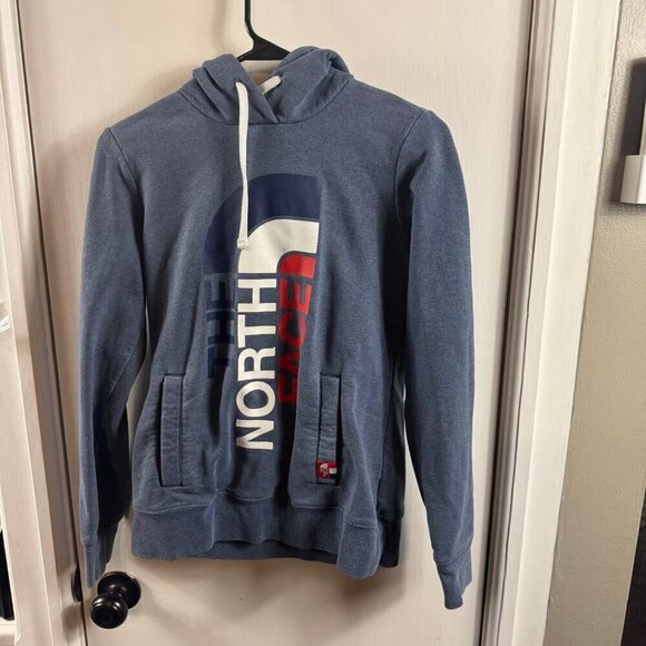 The North Face RU14 medium weight light blue graphic hooded sweatshirt - Picture 1 of 9